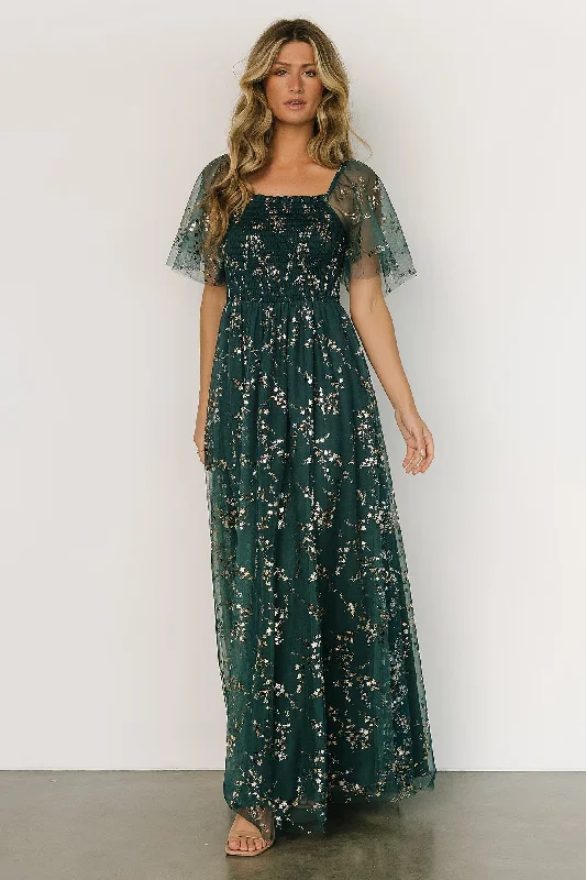 Cassandra Tulle Maxi Dress | Green + Gold