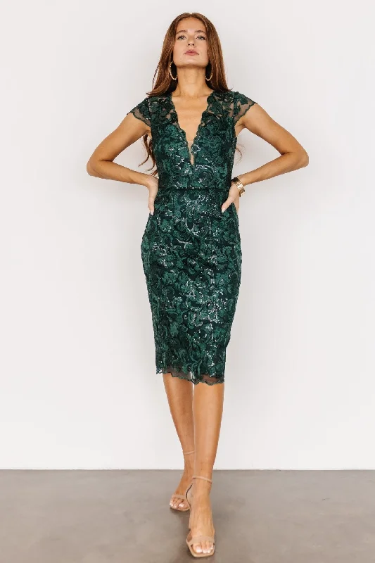 Jacqueline Embossed Midi Dress | Emerald