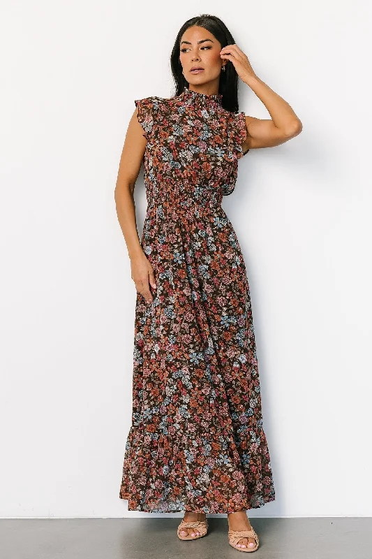 Kearny Ruffle Maxi Dress | Brown Multi Floral