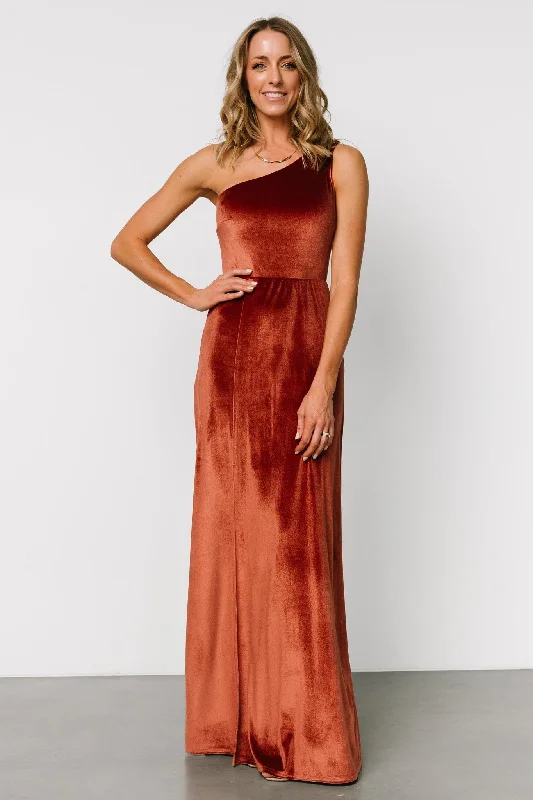 Tatiana Velvet One Shoulder Maxi Dress | Cinnamon