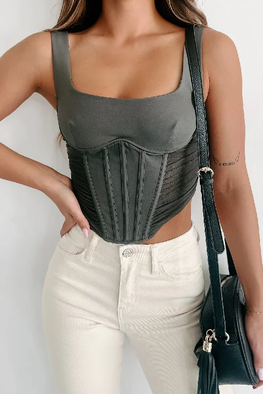 Won't Take the Blame Lace-Up Back Corset Top (Olive Grey)