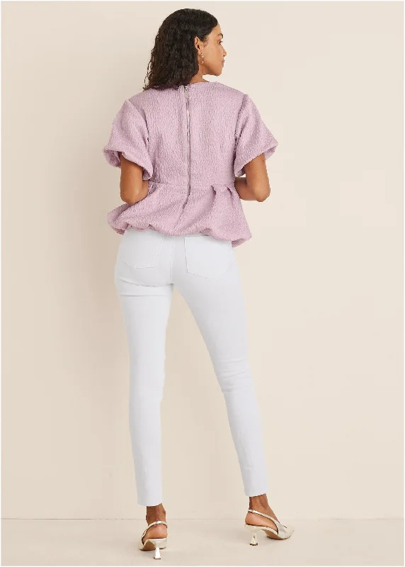 Textured V-neck top - Lilac