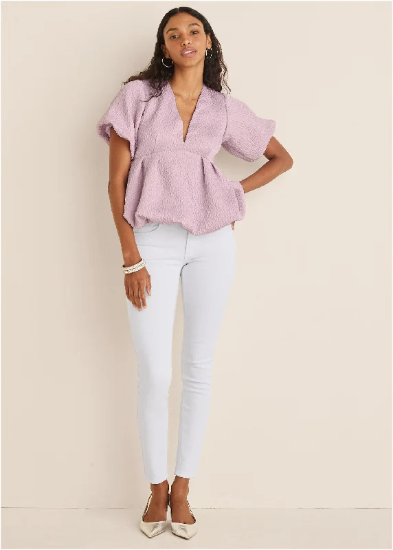 Textured V-neck top - Lilac