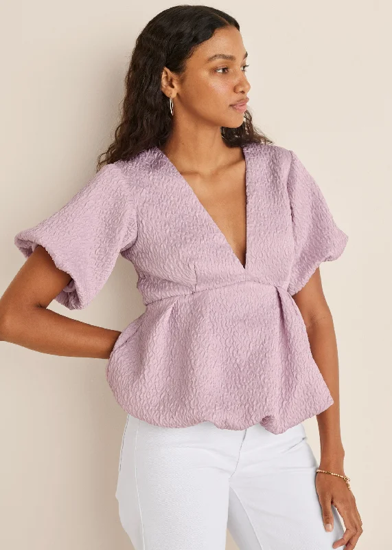 Textured V-neck top - Lilac